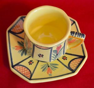 quimper cup saucer soleil yellow